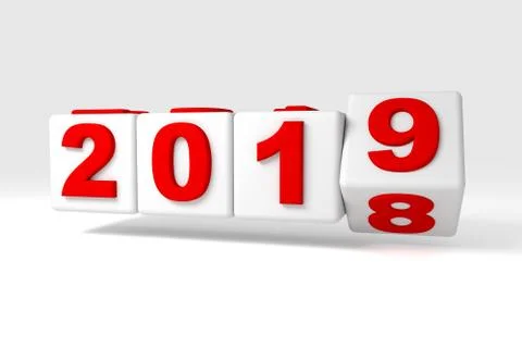 New year block rotating number on white background Stock Illustration