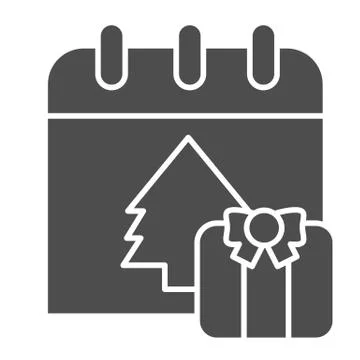 New year calendar solid icon. Calendar page with tree and gift symbol, glyph イラスト素材
