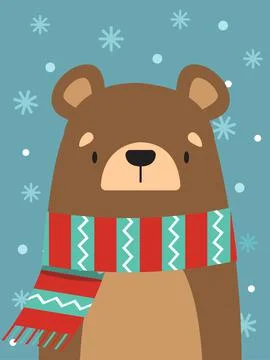 New Year card. Cute bear in a striped scarf. Vector illustration Stock Illustration