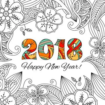 New year card with numbers 2018 on floral background. Stock Illustration