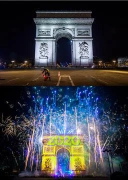 New Year celebration amid the COVID 19 pandemic in Paris, France - 31 Dec 2020 Stock Photos