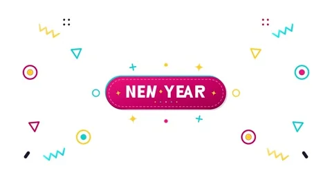 New Year Celebration Animated Button with Geometric Shapes Motion Graphic Stock Footage 347087058