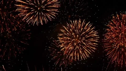 New Year Celebration Fireworks Exploding in Dark Night Sky Stock Footage 344763505