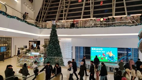 New Year Celebration Inside the Mall Stock Footage 297108976