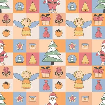 New Year characters and attributes seamless pattern Stock Illustration