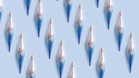 New Year Christmas pattern background. Icicle a lot on blue, Christmas toy Stock Illustration