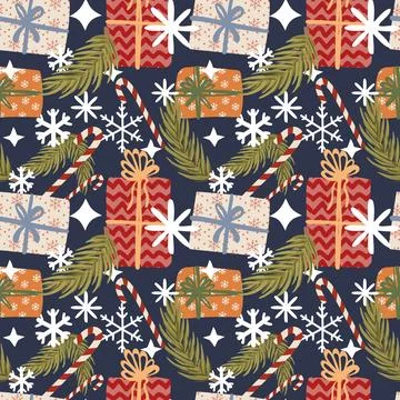 New year christmas pattern. Vector template with cute elements for design イラスト素材