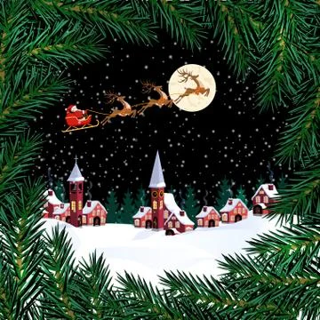 New Year. Christmas. Postcard with a pattern of Christmas trees. Santa Claus, Stock Illustration