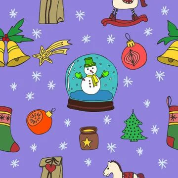 New Year Christmas seamless pattern set. Hand Drawn illustration. Vector. Stock Illustration