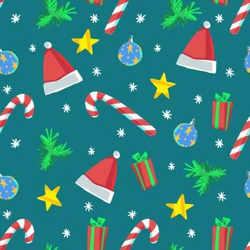 New year Christmas seamless pattern on green background Stock Illustration