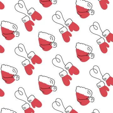 New Year Christmas vector pattern. Santa Claus hat and mittens. Winter access Stock Illustration