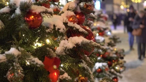 New year city decoration. Christmas tree. Winter evening. Moscow Russia 4k Stock Footage