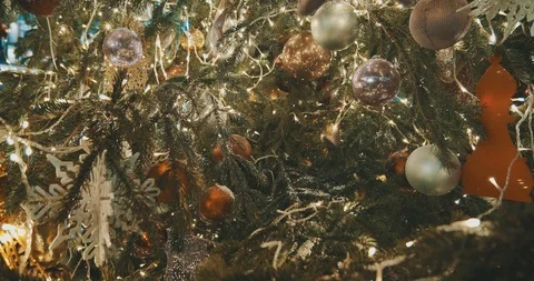 New Year City Decoration. Christmas tree with toys and a garland Stock Footage 122236053