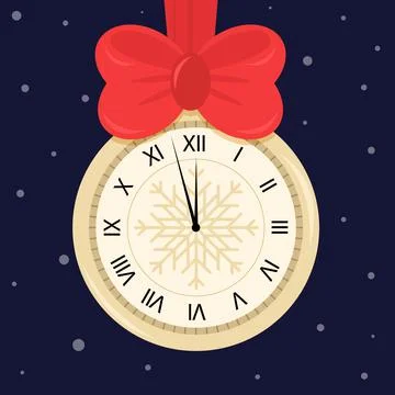 New year clock with a bow hanging Stock Illustration