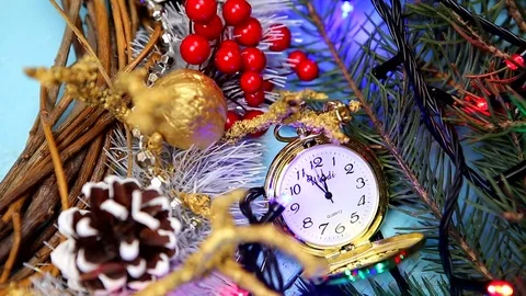 New year clock with decoration Stock Footage 83627898