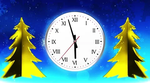 New Year clock sparkling background x-mas trees.mp4 Stock Footage 56966978