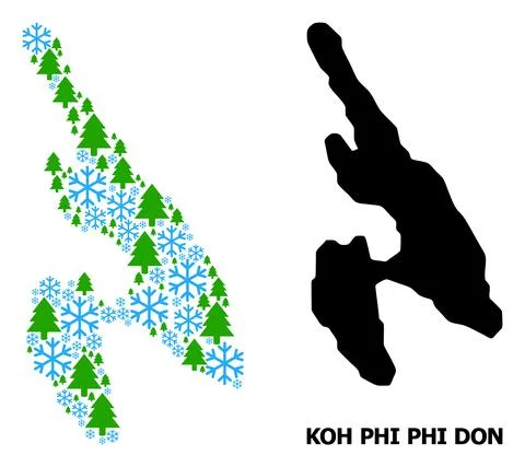 New Year Collage Map of Koh Phi Don of Snow and Fir-Trees Stock Illustration