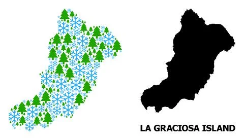 New Year Collage Map of La Graciosa Island of Snow Flakes and Fir Forest Stock Illustration