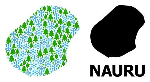 New Year Collage Map of Nauru with Snow Flakes and Fir Trees Stock Illustration