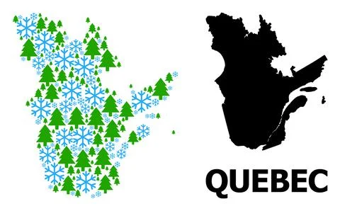 New Year Collage Map of Quebec Province with Snowflakes and Fir-Trees Stock Illustration