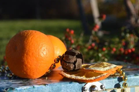 New Year composition with mandarins Stock Photos