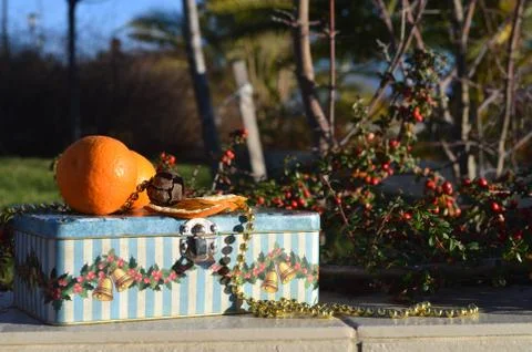 New Year composition with mandarins Stock Photos