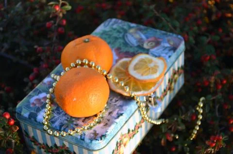 New Year composition with mandarins Stock Photos