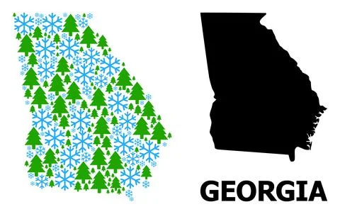 New Year Composition Map of Georgia State of Snow Flakes and Fir Forest Illustrazione stock
