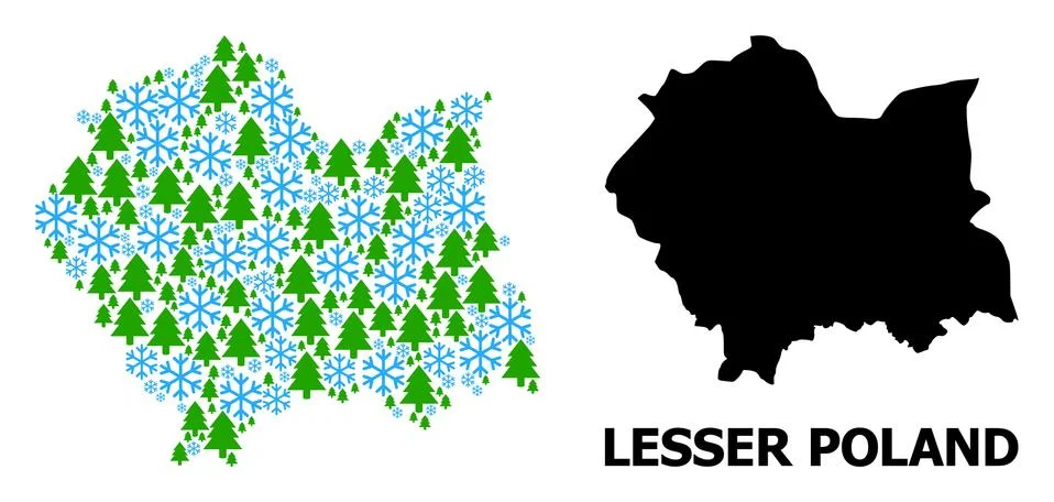 New Year Composition Map of Lesser Poland Province of Snow Flakes and Fir-Trees Stock Illustration