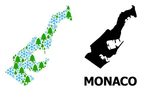 New Year Composition Map of Monaco of Snow and Fir-Trees Stock Illustration