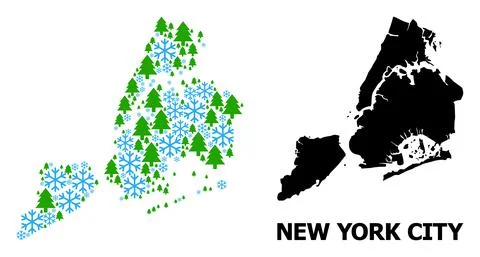 New Year Composition Map of New York City of Snow Flakes and Fir Trees Stock Illustration