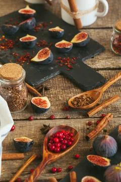 New Year composition with mulled wine on dark wooden background Stock Photos