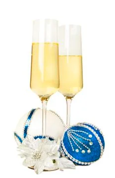 New year composition with two glasses of Champagne Stock Photos