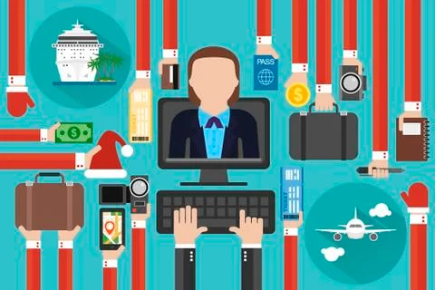 New Year Concept modern time to travel flat design Stock Illustration
