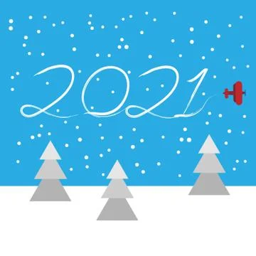 New Year concept - plane left a trace in the form of numbers 2021. 스톡 일러스트