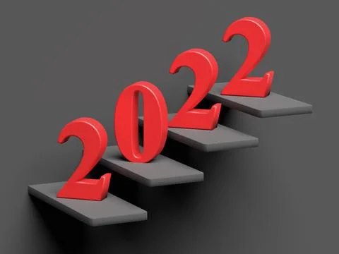 New year concept. Red number 2022 on the stairs Stock Illustration