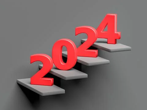 New year concept. Red number 2024 on steps. Stock Illustration