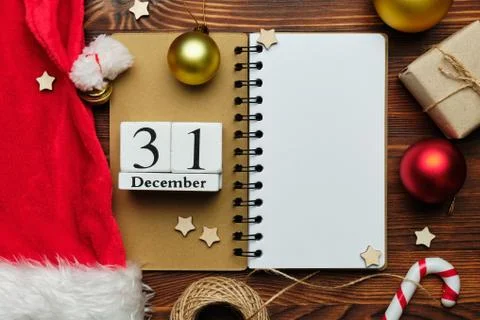 New year concept thirty-first december copy space on notebook. Foto stock