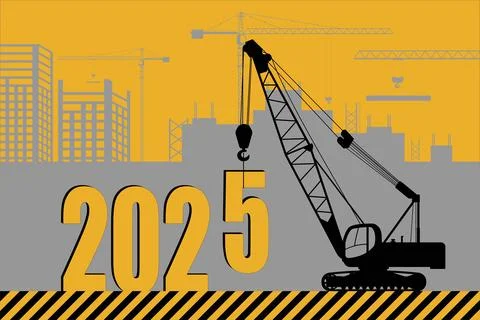 New Year. Construction crane assembles 2025 figures. Stock Illustration