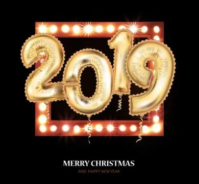 New Year Count Symbol Balloon on the Black Greeting Card Stock Illustration
