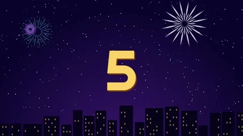 New Year countdown from 10 to 0 with colorful fireworks over a city skyline at Vídeo Stock 348303194