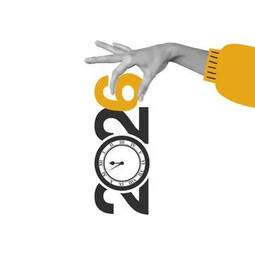 New year countdown with clock and hand symbolizing time in 2026 and anticip.. Stock Illustration