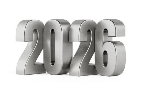 New Year Countdown Concept. Metallic Silver 2026 Numbers. 3d Rendering Stock Illustration