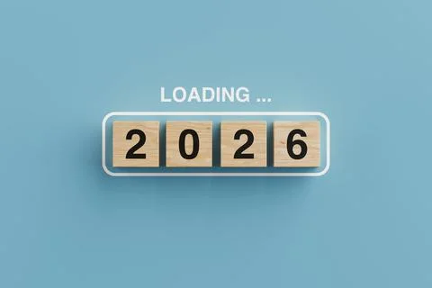 New Year Countdown Concept. Wooden Blocks Forming 2026 With Loading Text. 3.. Stock Illustration