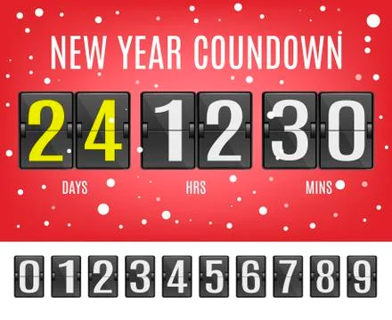 New Year countdown vector illustration set with flip mechanical timetable with 스톡 일러스트