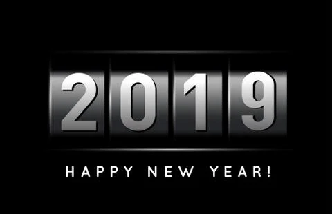 New Year counter 2019 vector illustration on black Stock Illustration