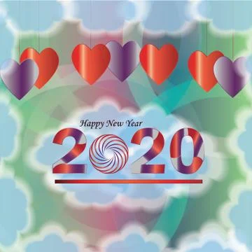 New Year Creative Background 2020 With blue clouds Illustrazione stock
