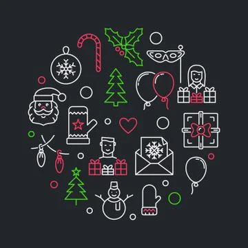 New Year creative vector illustration in thin line style Stock Illustration