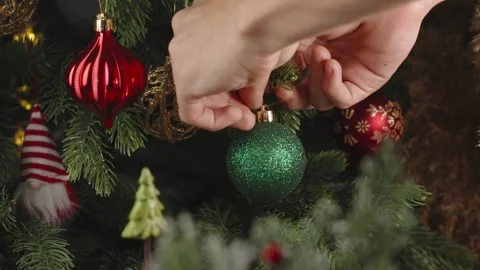 New Year decorations and decorations on the background of the Christmas tree Stock Footage 293426627