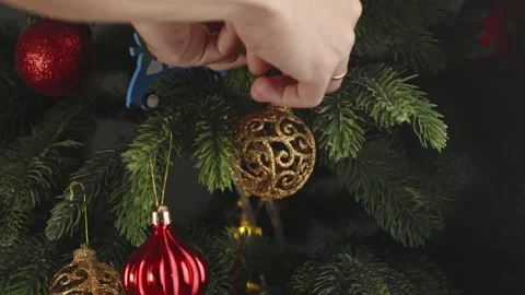 New Year decorations and decorations on the background of the Christmas tree Stock Footage 293426651